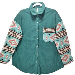 Carole Christian Shirt Womens M Corduroy Aztec Flannel Contrast Sleeves Button